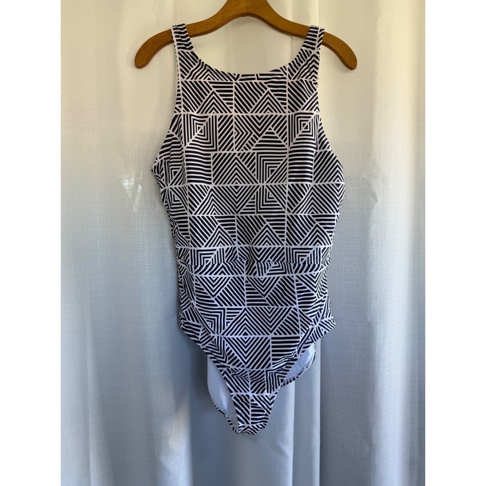 Cole of California Navy White Geometric High Neck One Piece Swimsuit Women's‎ 14